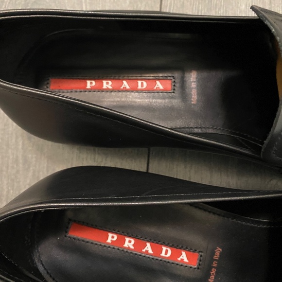 Prada Black Leather Rubber Sole Loafers Size 11 - Picture 3 of 14